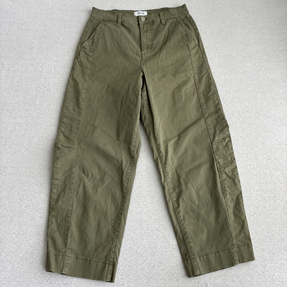 Pistola Utility Barrel Crop Pants Jeans Size 28x26 High Rise Tapered Olive Green